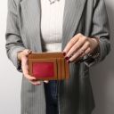 Leather Card Holder With Handle Cognac TL142544