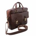 San Miniato Leather multi compartment laptop briefcase with two front pockets Dark Brown TL142026