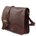 Messenger double Crossbody Leather bag Dark Brown TL90475