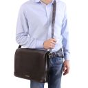 Messenger double Tasche mit Laptopfach aus Leder Schwarz TL90475
