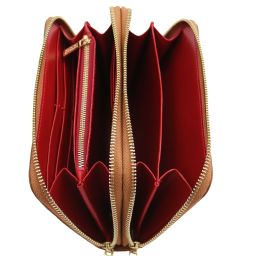 Mira Portefeuille en Cuir à Double Entièrement Zippée Cognac TL142331