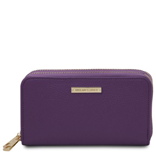 Mira Double zip Around Leather Wallet Purple TL142331