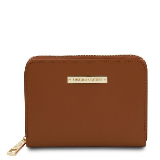 Leda Exclusive zip Around Leather Wallet Cognac TL142320