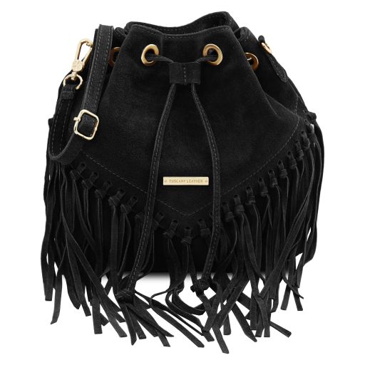 TL Bag Suede Leather Fringe Bucket bag Черный TL142291