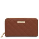 Penelope Elegante Cartera en Piel Suave con Cremallera en el Contorno Cognac TL142316