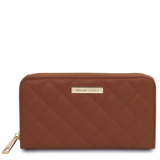 Penelope Exklusive Damenbrieftasche aus Weichem Leder mit Rundum-Reißverschluss Cognac TL142316