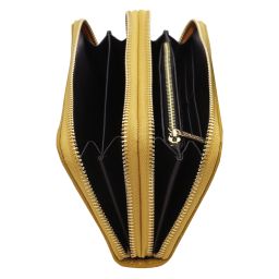Ada Portefeuille en Cuir Souple à Double Entièrement Zippée Moutarde TL142349