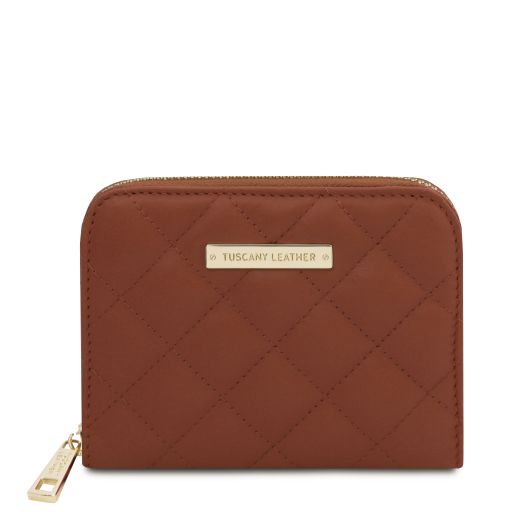 Teti Elégant Portefeuille en Cuir Souple Entièrement Zippée Cognac TL142319