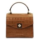 Atena Croc Print Leather Handbag Коньяк TL142267