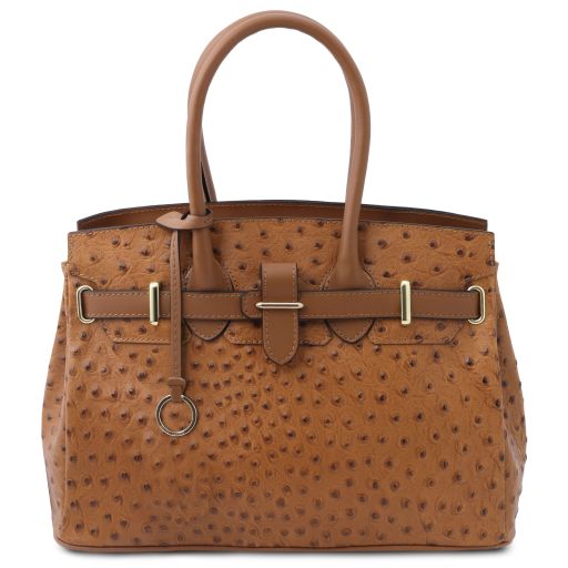 TL Bag Sac à Main en Cuir Imprimé Effet Autruche Cognac TL142120