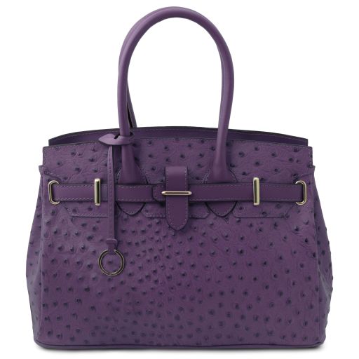 TL Bag Borsa a Mano in Pelle Stampata Effetto Struzzo Viola TL142120