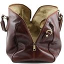 TL Voyager Travel Leather Duffle bag With Pocket on the Backside - Small Size Brown TL151101