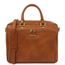 Pisa Leather Laptop Briefcase With Front Pocket Natural TL142427