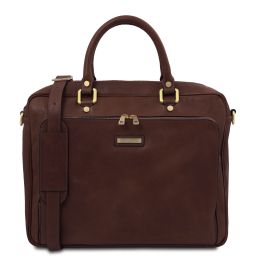 Pisa Leather Laptop Briefcase With Front Pocket Dark Brown TL142427