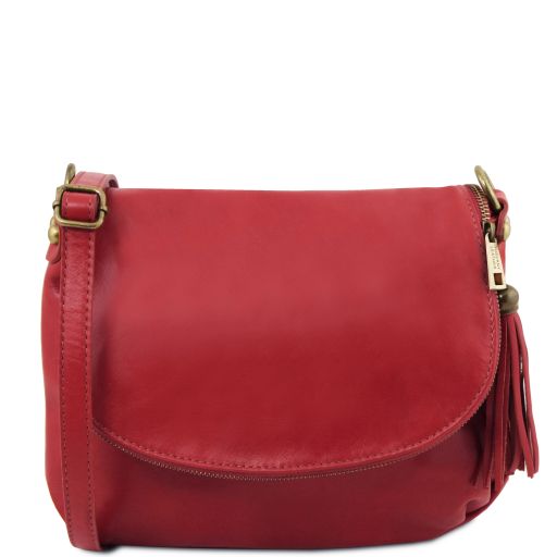 TL Bag Sac Bandoulière Besace en Cuir Souple Avec Pompon Rouge TL141223