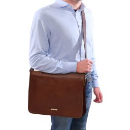 TL Messenger Bolso en Piel con Bandolera 2 Compartimentos - Modelo Grande Marrón oscuro TL142430