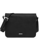 TL Messenger Two Compartments Leather Shoulder bag - Large Size Black TL142430