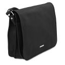 TL Messenger Two Compartments Leather Shoulder bag - Large Size Black TL142430