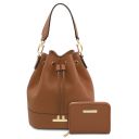 Panarea Borsa Secchiello in Pelle ed Esclusivo Portafogli in Pelle zip Around Cognac TL142443