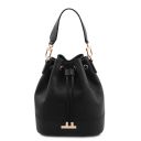 Maddalena Bolso Cubo Secchiello en Piel y Elegante Cartera en Piel con Cremallera en el Contorno Negro TL142444