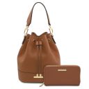 Maddalena Borsa Secchiello in Pelle ed Esclusivo Portafoglio in Pelle zip Around Cognac TL142444