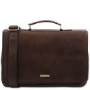 Mantova Cartable TL SMART Multi Compartiments en Cuir Avec Rabat Marron foncé TL140326