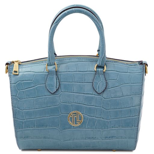 Layla Croc Print Leather Duffle bag Light Blue TL142398
