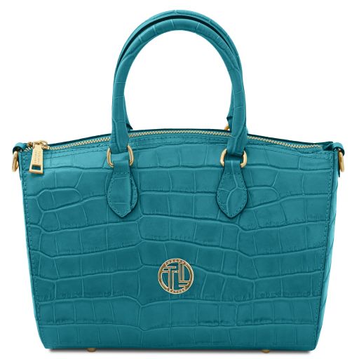 Layla Croc Print Leather Duffle bag Turquoise TL142398