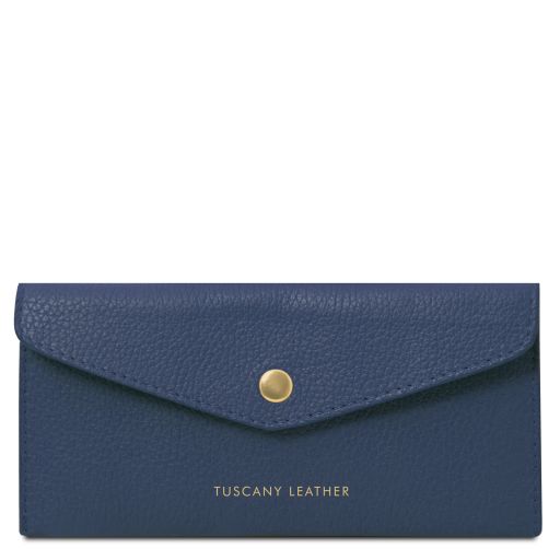 Portefeuille Enveloppe en Cuir Bleu foncé TL142322