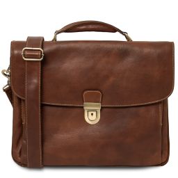 Alessandria Leather Multi Compartment TL SMART Laptop Briefcase Brown TL142067