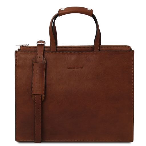 Palermo Leather Briefcase 3 Compartments for Women Brown TL142452