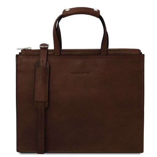 Palermo Leather Briefcase 3 Compartments for Women Dark Brown TL142452