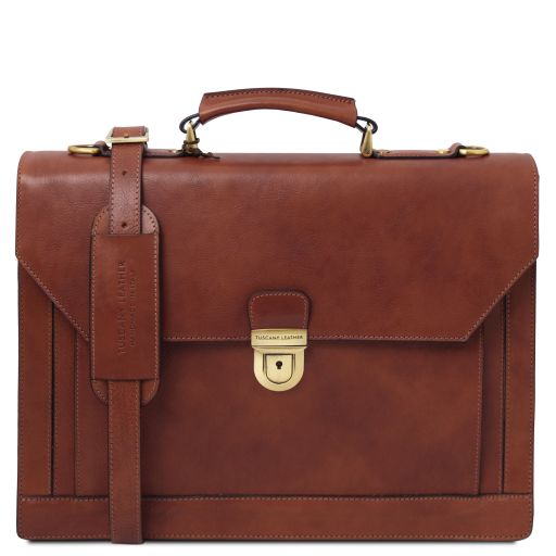 Cremona Leather Briefcase 3 Compartments Brown TL142448