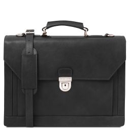 Cremona Leather Briefcase 3 Compartments Black TL142448