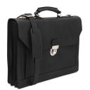 Cremona Aktentasche aus Leder 3 Fächer Schwarz TL142448