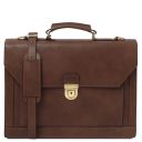 Cremona Leather Briefcase 3 Compartments Dark Brown TL142448