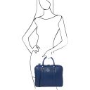 Prato Borsa Porta Computer da Donna in Pelle Saffiano Blu scuro TL142453