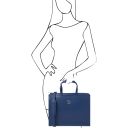 Palermo Serviette en Cuir Saffiano Avec 3 Compartiments Bleu foncé TL141369