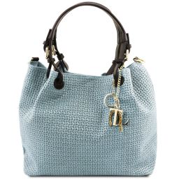 TL KeyLuck Woven Printed Leather Shopping bag Light Blue TL141573