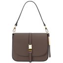 Nausica Schultertasche aus Leder Dunkel Taupe TL141598