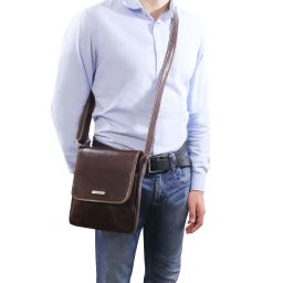 John Leather Crossbody bag for men With Front zip Dark Brown TL142464