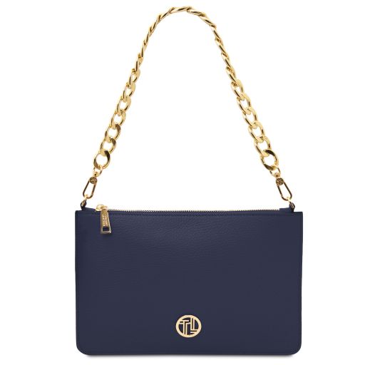 Diva Clutch aus Leder mit Schulterkette Dunkelblau TL142461