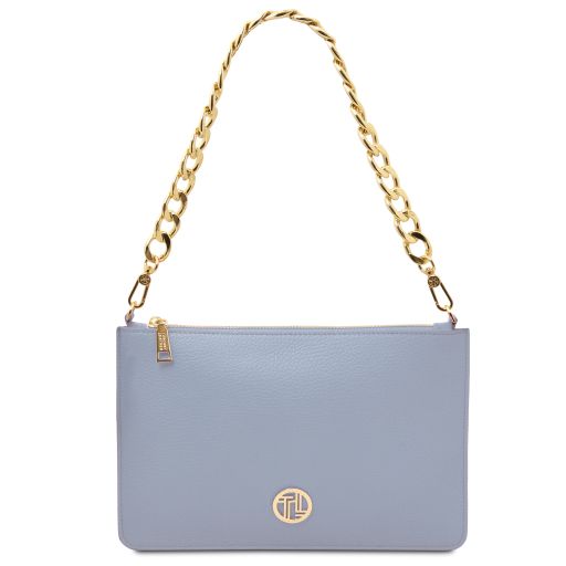 Diva Leather Clutch With Chain Strap Light Blue TL142461