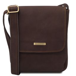 John Bolso en Piel Para Hombre con Cremallera Frontal Marrón oscuro TL141408
