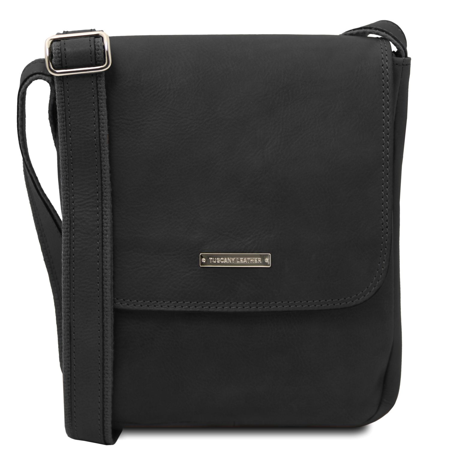John - Leather Crossbody bag for men With Front zip Black