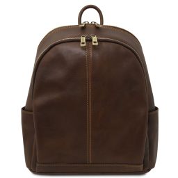 Canberra 2 Compartments Leather Backpack Dark Brown TL142460