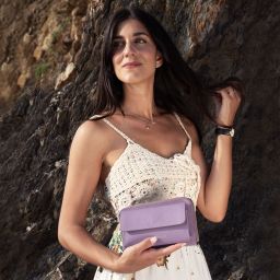 Urania Leather Wallet/phone Holder With Strap Caramel TL142433