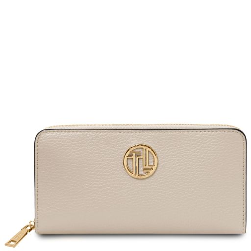Financier Elegante Cartera en Piel con Cremallera en el Contorno Beige TL142485