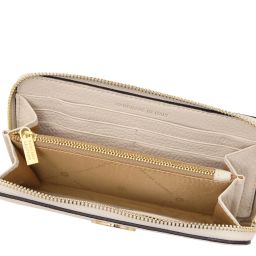 Financier Elégant Portefeuille en Cuir Entièrement Zippée Beige TL142485