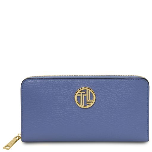 Financier Elegante Cartera en Piel con Cremallera en el Contorno Azul TL142485